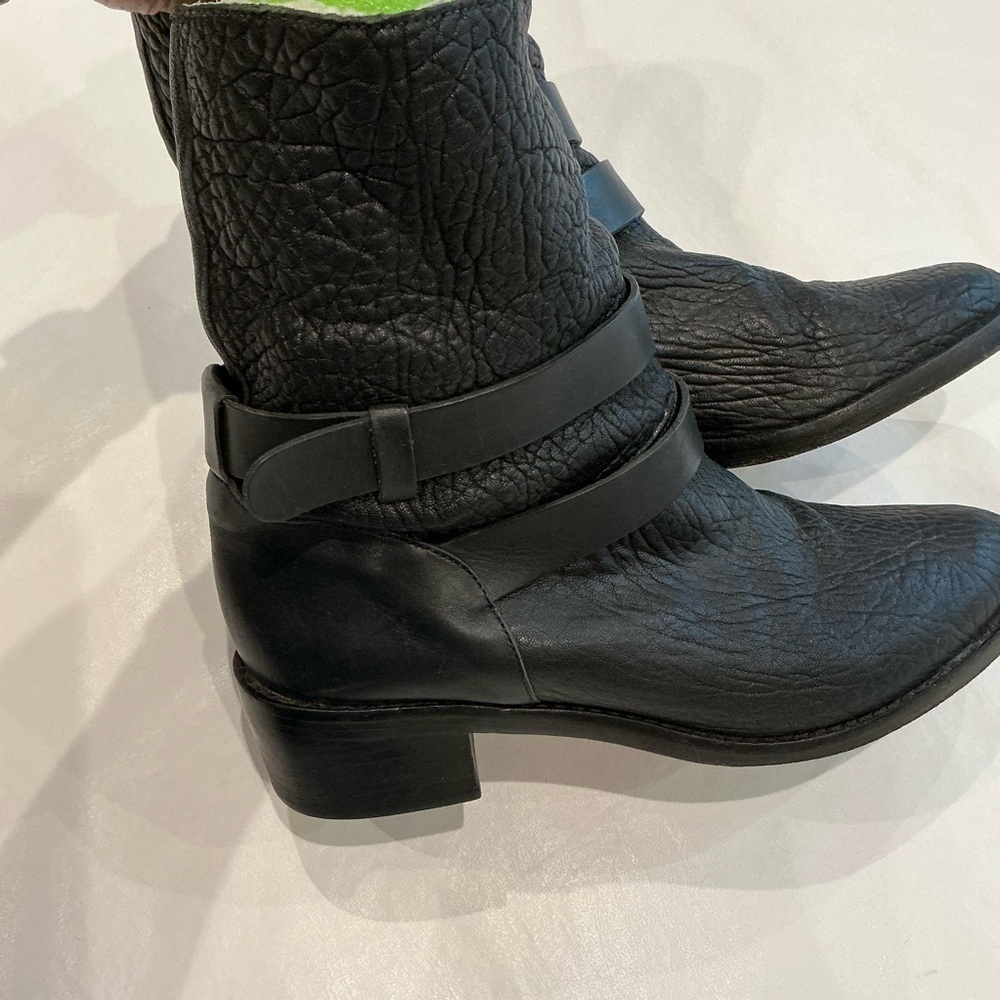 Loeffler Randall Vesper Leather Black Boots Shearling Lining  Size 8.5 - Picture 6 of 11